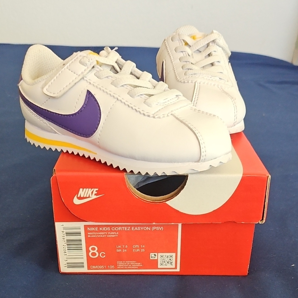Nike Kids Cortez Easyon White and Purple Sneakers